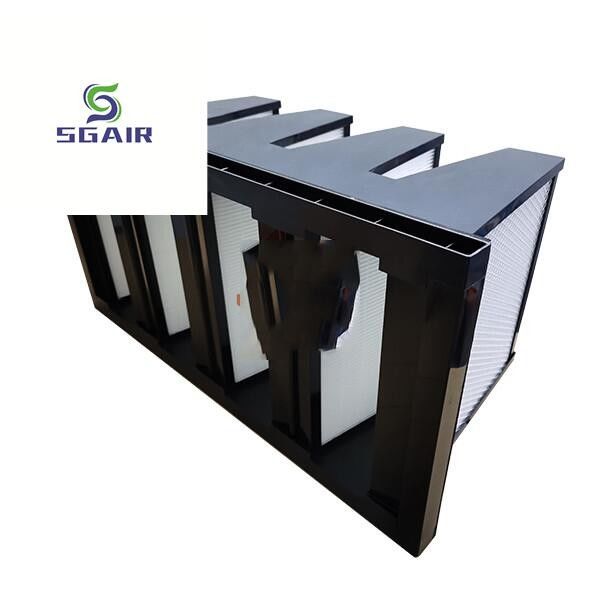 উচ্চ ক্ষমতা V ব্যাংক H13 500Pa উচ্চ দক্ষতা বায়ু ফিল্টার কালো